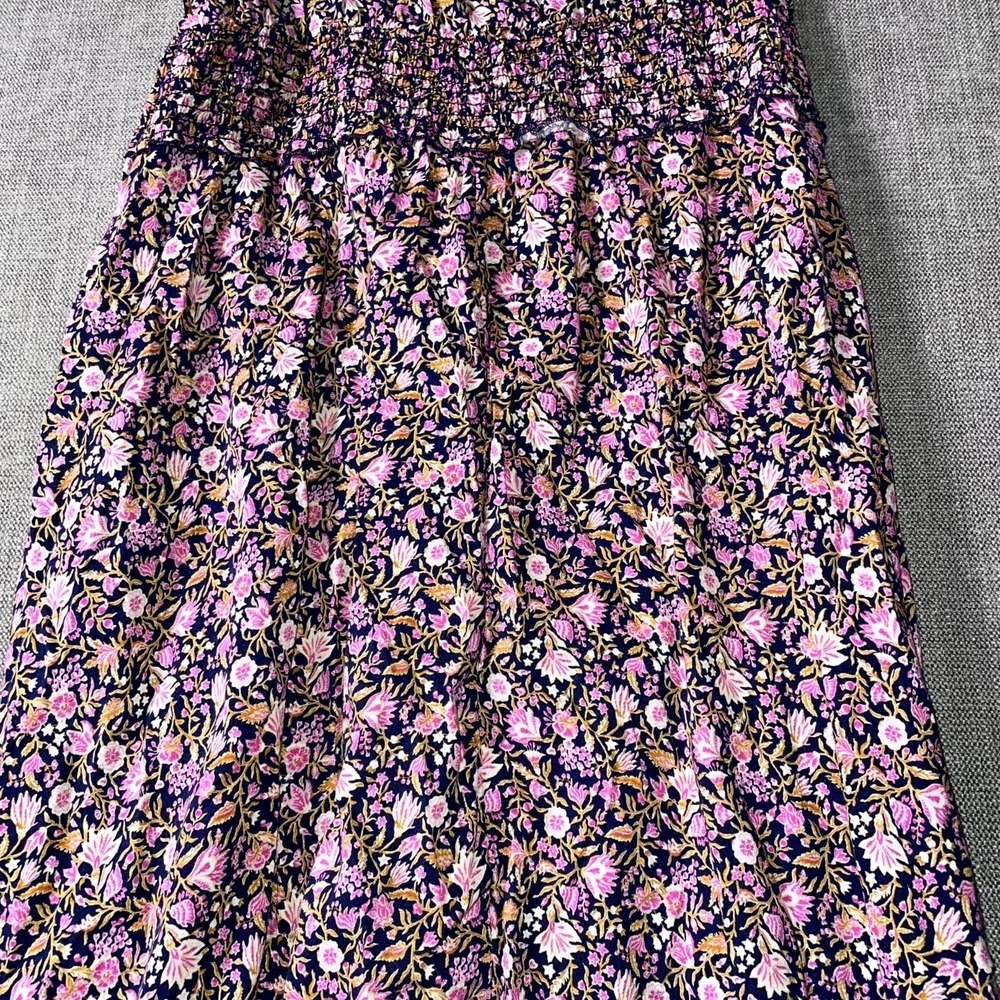 Old Navy Waist Defined Midi Dress Womens Large Multicolor Floral Smocked Bodice - Picture 9 of 13